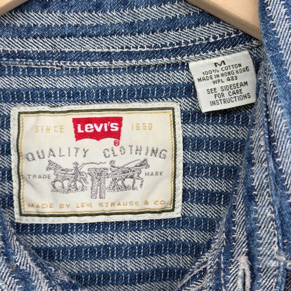 LEVIS Shirt Men M Railroad Hickory Striped Button Up White Tab Cotton HK VTG - Picture 6 of 11